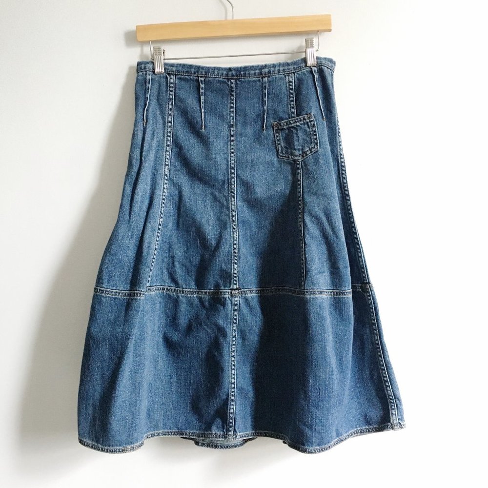 ANTHRO Holding Horses Denim Midi Skirt A-Line 10